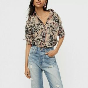 NEW- J Crew Leopard Print Linen Button Shirt